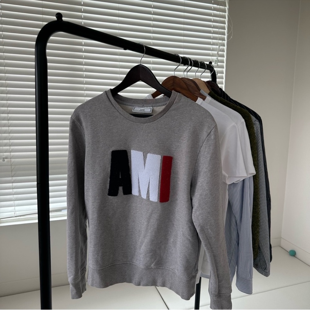 Ami Alexandre Mattiussi Gray Crewneck Sweater with Logo